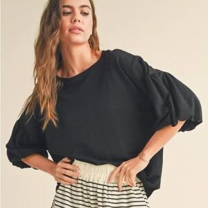 Miou Muse Black Puff Sleeve Boxy Top